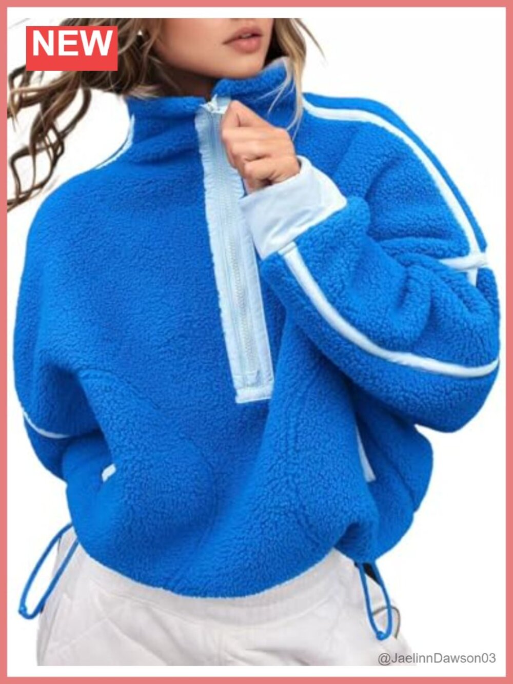 Fleece Half Zip Pullover Long Sleeve Oversized Crop Hoodie Pocket